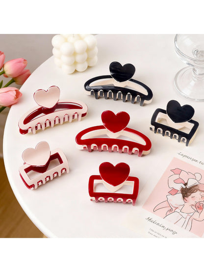 Beau - Color Blocking Heart Hair Claw Clip