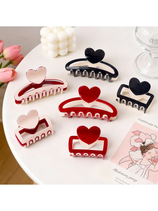 Beau - Color Blocking Heart Hair Claw Clip