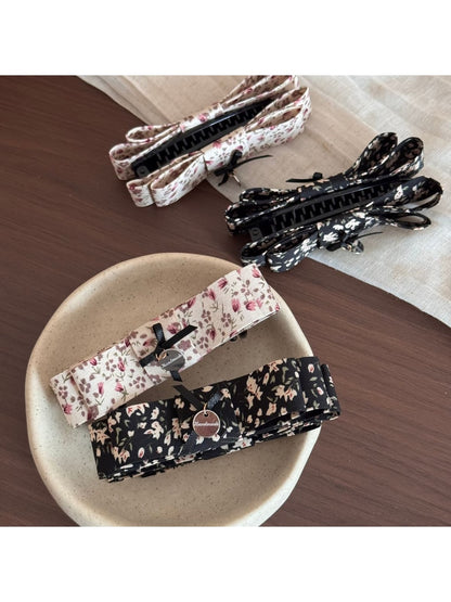 Beau - Floral Bow Detail Fabric Banana Clip