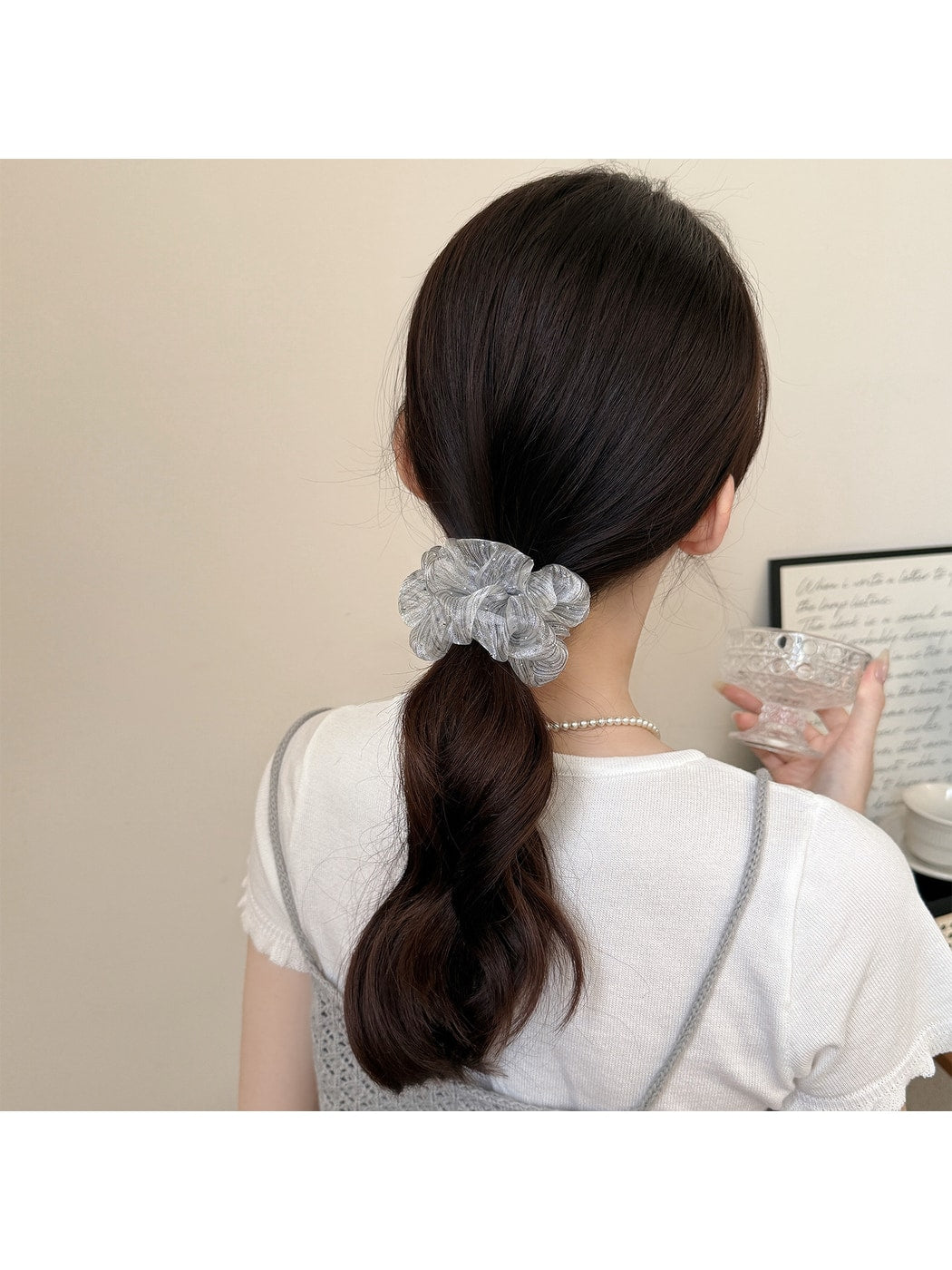 Gifty - Ruffled Mesh Polka Dot High Elastic Scrunchie