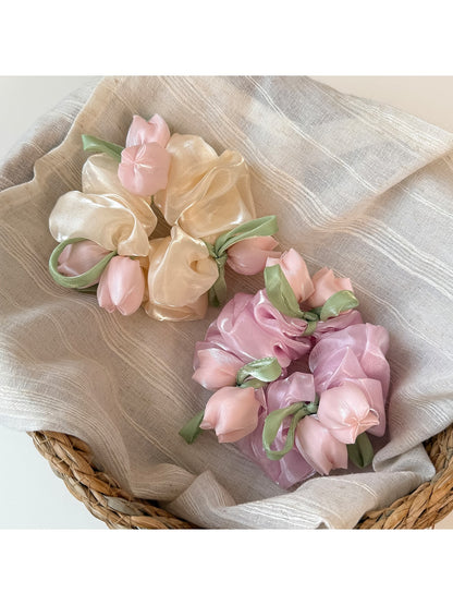 Gifty - Ruffled Flower Mesh Scrunchie