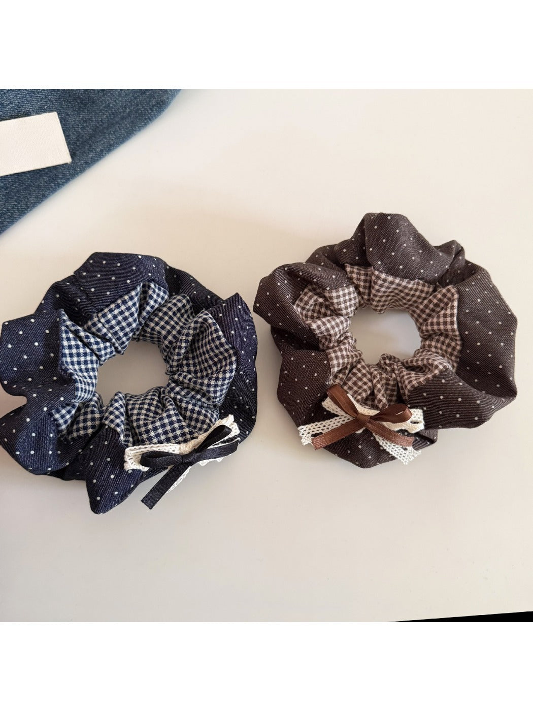 Gifty - Checkered Polka Dot Bow Hair Scrunchies
