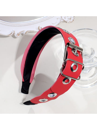 Gifty - Punk Faux Leather Metal Buckle Wide Headband