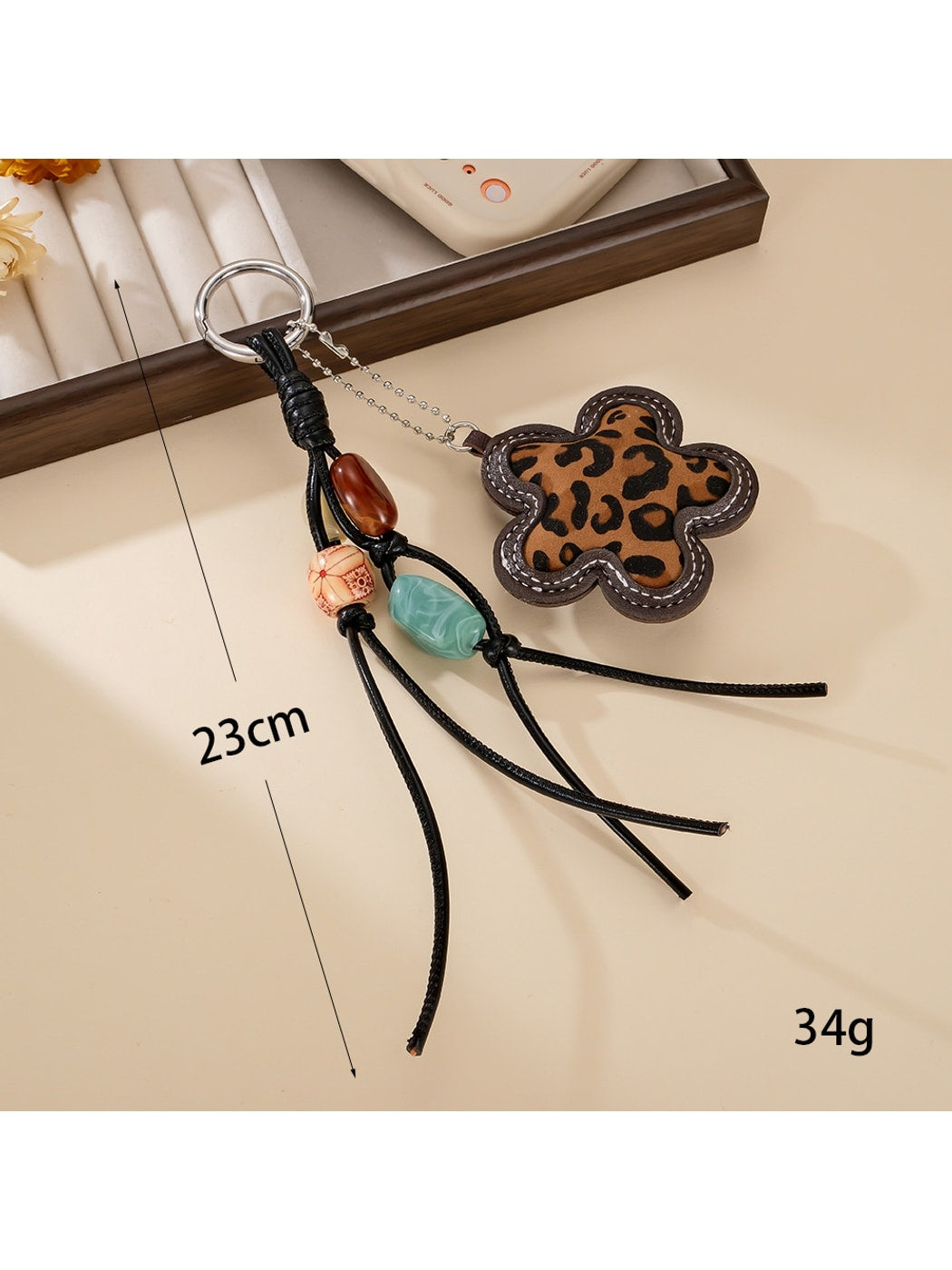 Keypus - Leopard Print Flower Beaded Bag Charm Keychain