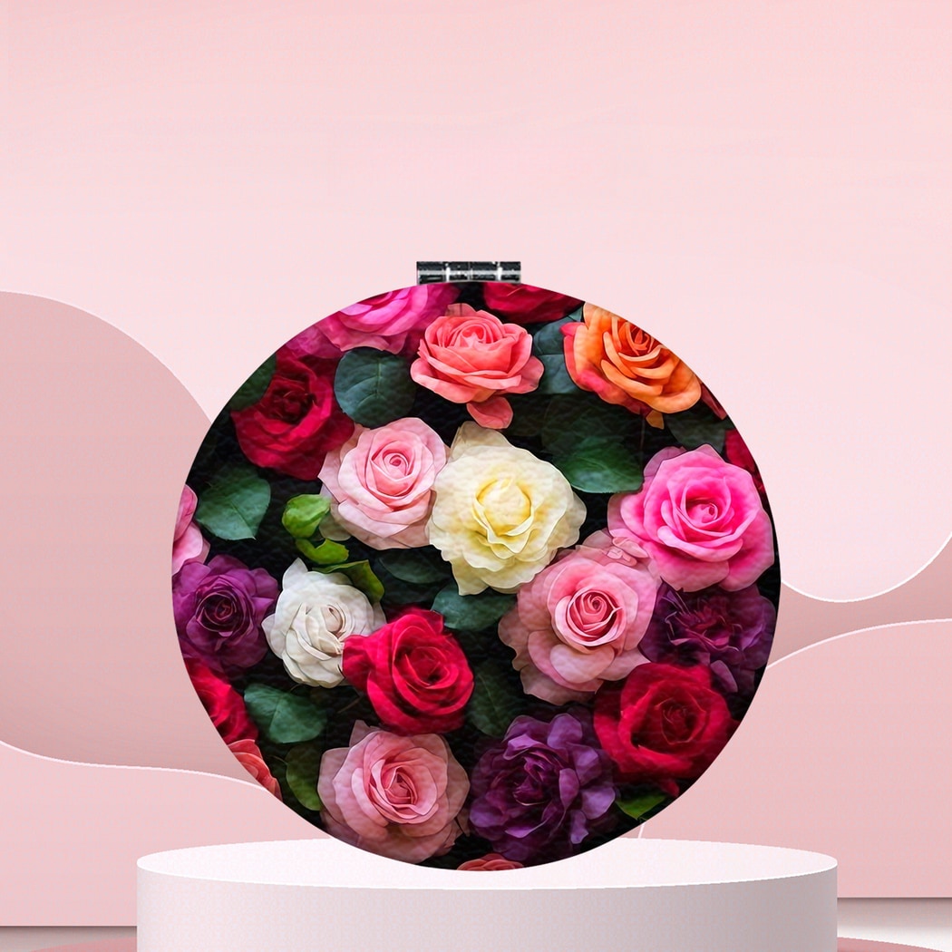 Mirroray - Round Floral Print Foldable Compact Mirror