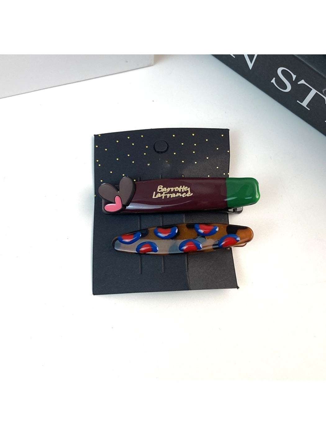 Beau - Heart Print Pattern Hair Clip Set
