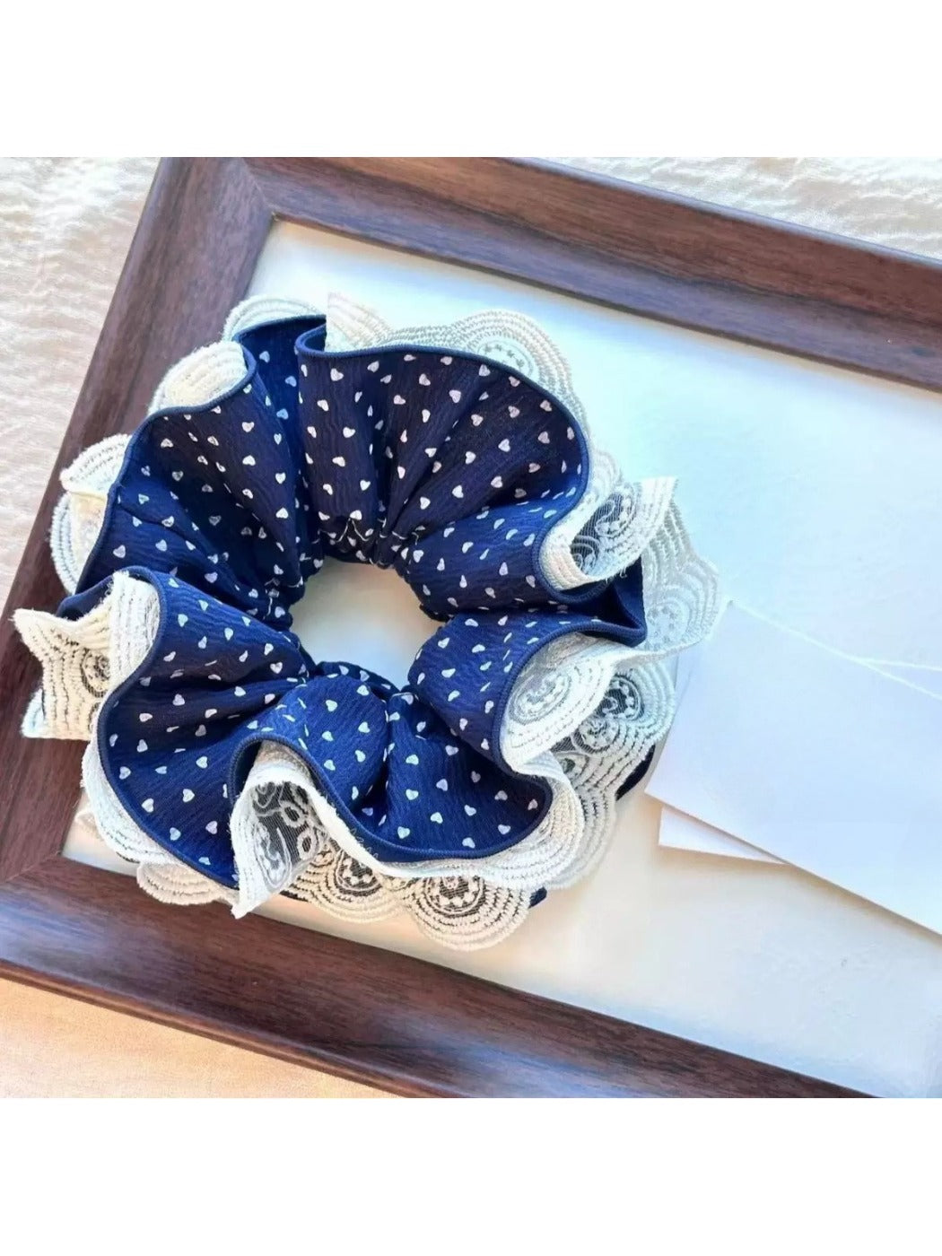 Gifty - Lace-Trimmed Polka Dot Voluminous Scrunchie