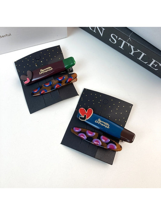 Beau - Heart Print Pattern Hair Clip Set