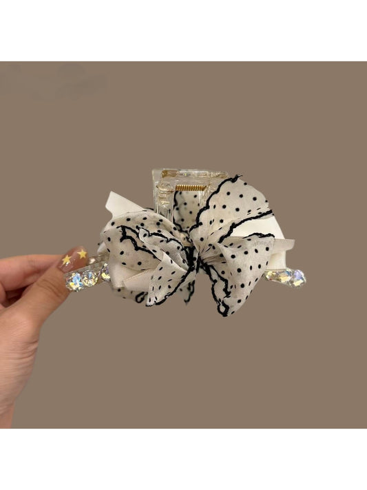 Beau - Polka Dot Mesh Bow Decorative Claw Clip