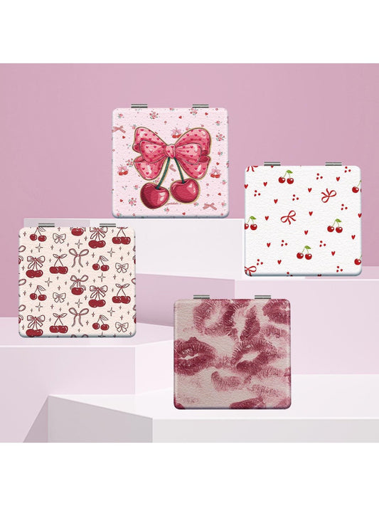 Mirroray - Minimalist Square Cherry Pattern Compact Mirror