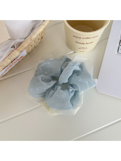 Gifty - Polka Dot Sheer Bow Accent Hair Scrunchie