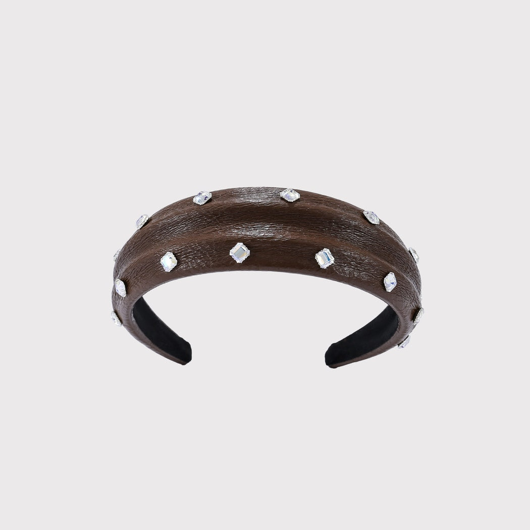 Gifty - Wide Profile Jeweled Leather Look Headband