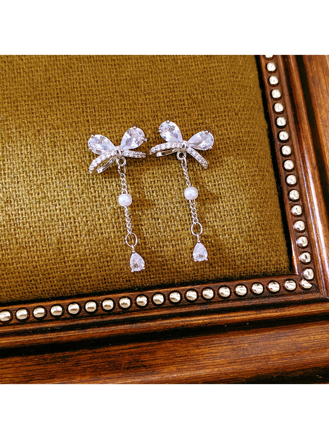 Earedge - Alloy Bow Stud Earrings with Drop Detail Earrings