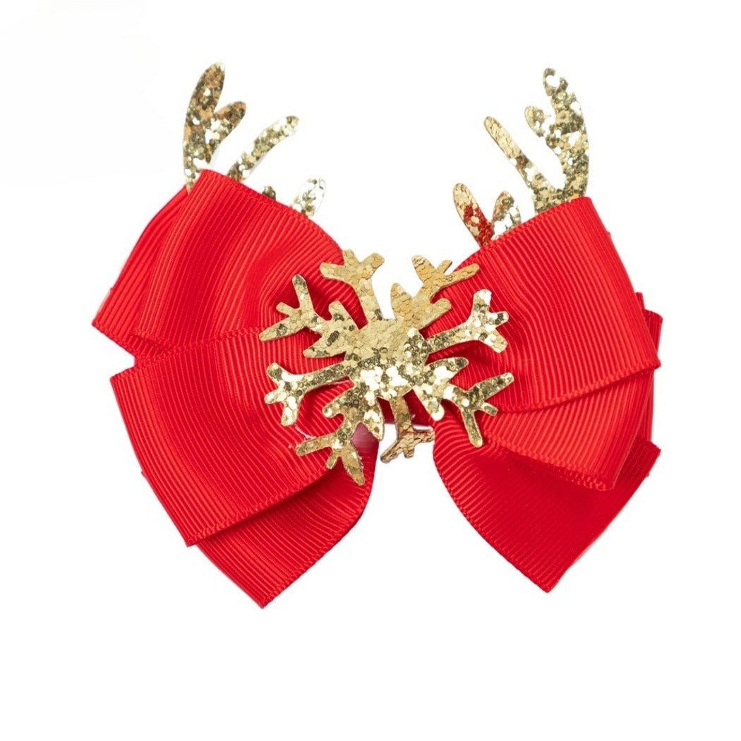 Beau - Christmas Bow Deer Antler Hair Clip