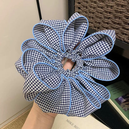 Gifty - Ruffled Blue Check Flower Style Scrunchie