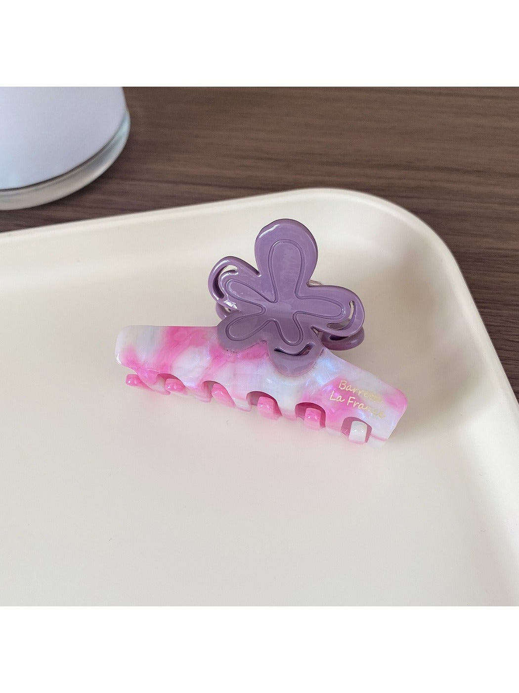 Beau Half Moon Flower Hair Claw Clip in natural light highlighting texture and color