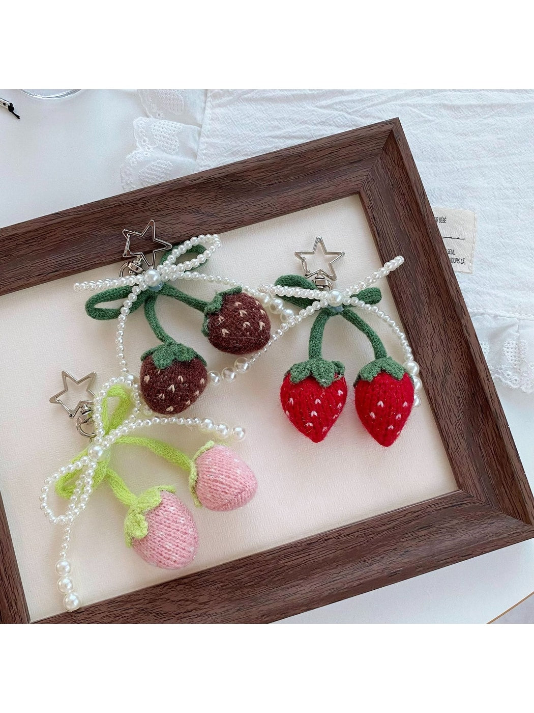 Keypus - Strawberry Bow Flower Bag Charm Keychain
