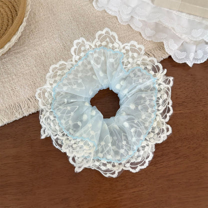 Gifty - Lace Mesh Ruffled Decorative Scrunchie