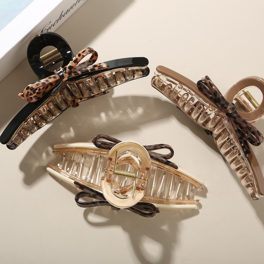 Beau - Leopard Print Bow Detail Acetate Claw Clip