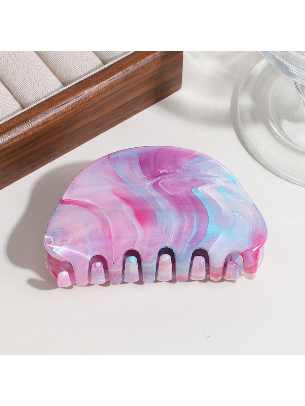 Beau - Half Round Marble Print Plastic Claw Clip