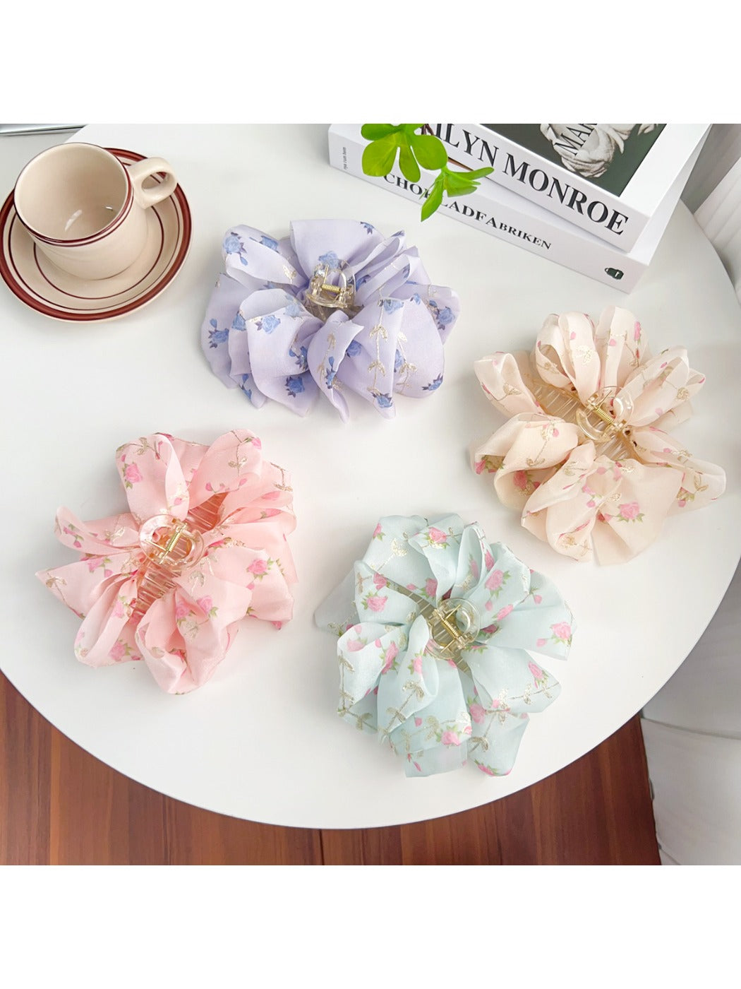 Beau Sweet Floral Print Hair Claw Clip on white background showing full design
