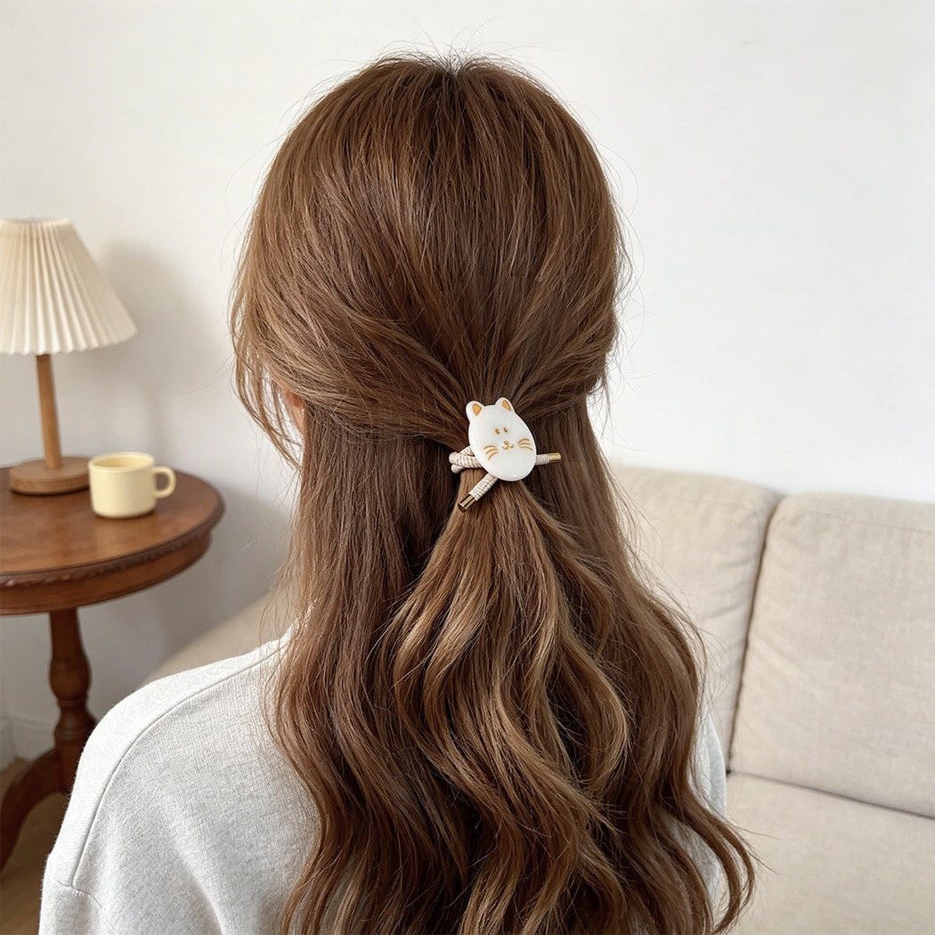 Gifty - Round Disc Cat Motif High Elasticity Hair Tie