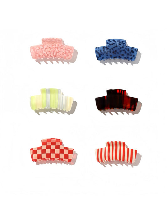 Beau - Checkered and Striped Acetate Claw Hair Clip