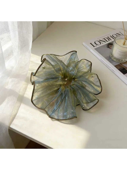 Gifty - Ruffled Sheer Bead Detail Polyester Scrunchie