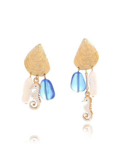 Earedge - Baroque Style Ocean Motif Dangle Earrings