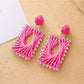 Earedge raffia square shape drop earrings styled with summer outfit