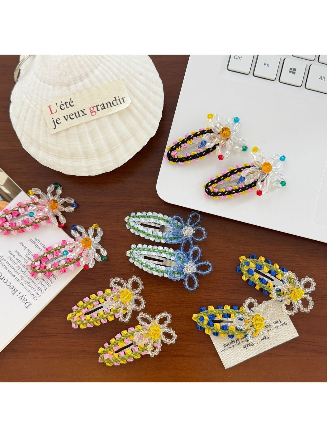 Beau - Floral Beaded Drop Shape Hair Clip