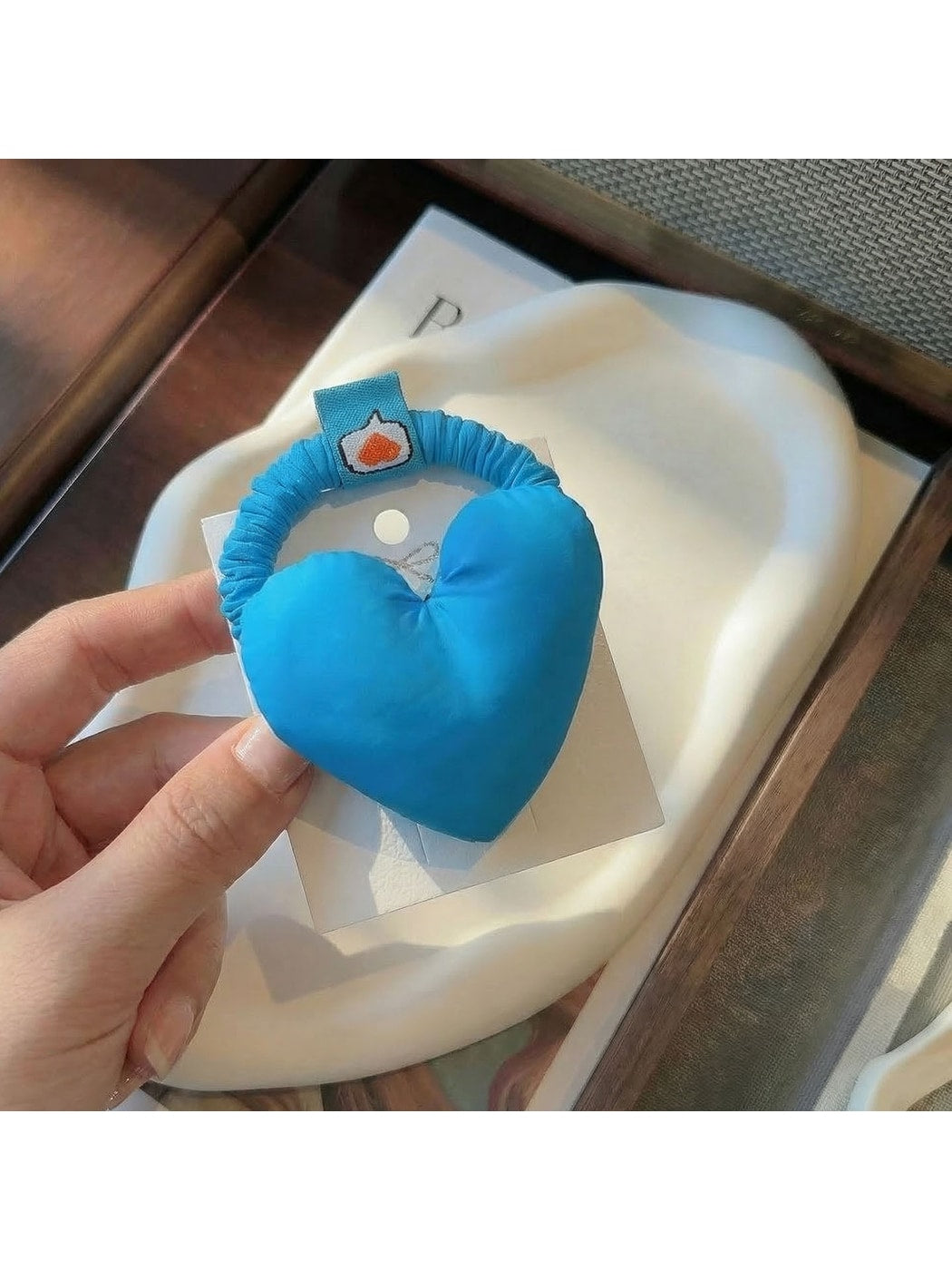 Gifty - Padded Heart Polyester Fabric Hair Tie