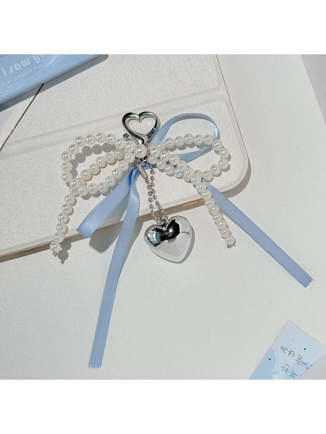 Keypus - Beaded Bow Heart Pendant Bag Charm Keychain