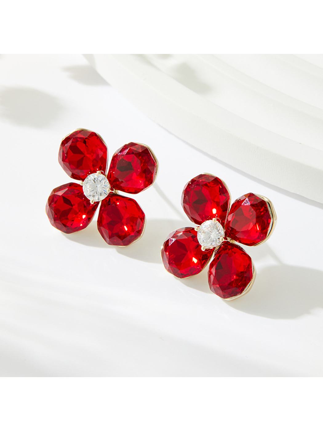 Earedge - Iridescent Four Petal Flower Stud Earrings