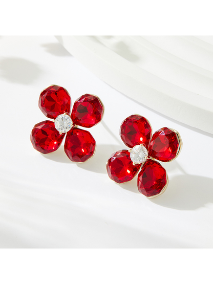 Earedge - Iridescent Four Petal Flower Stud Earrings