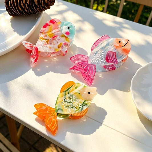 Beau - Glossy Acetate Goldfish Design Claw Clip