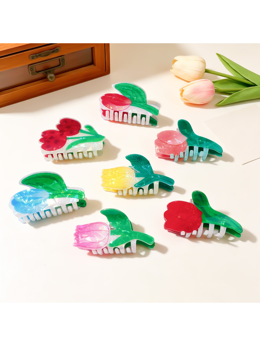 Beau - Sweet Floral Glossy PVC Hair Claw Clip