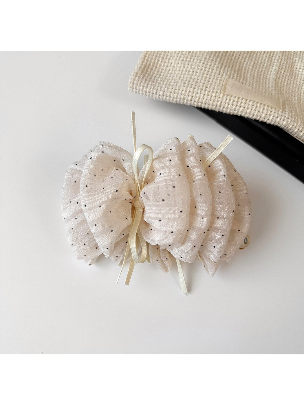 Beau - Polka Dot Mesh Bow Ruffled Banana Clip