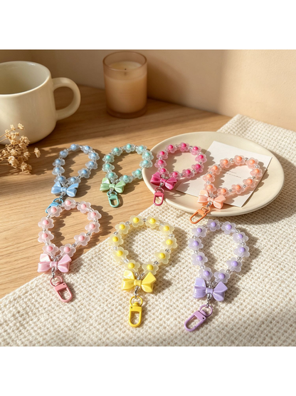 Keypus - Floral Beaded Bow Acrylic Bag Charm Keychain