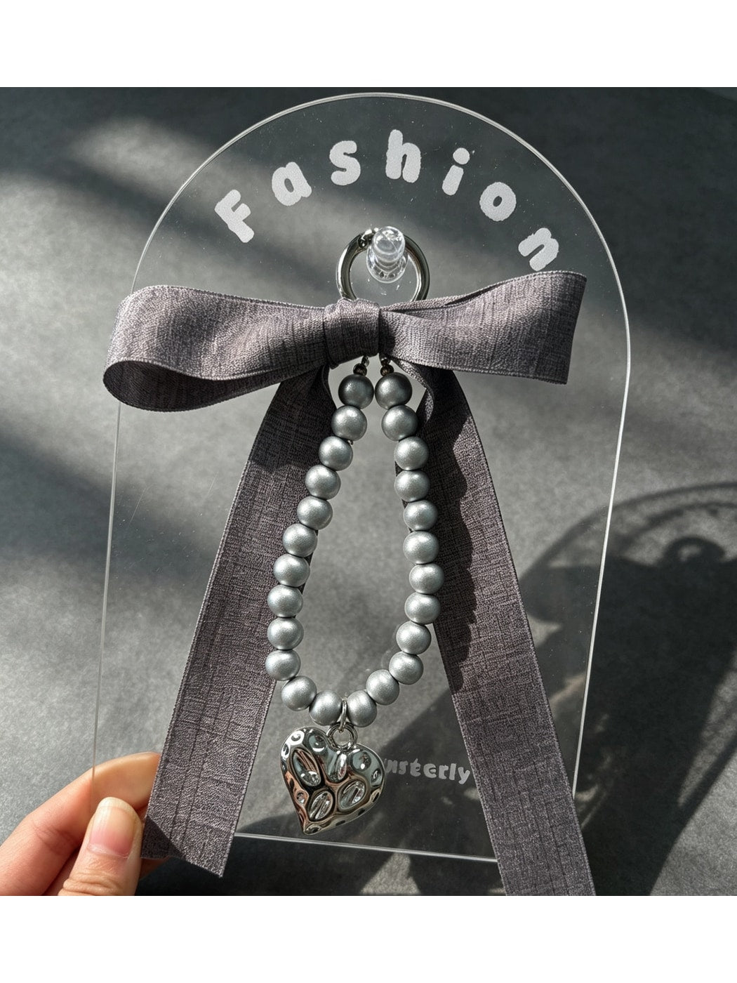 Keypus - Ribbon Bow Beaded Heart Pendant Bag Charm Keychain