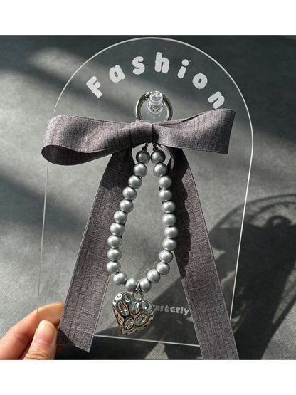 Keypus - Ribbon Bow Beaded Heart Pendant Bag Charm Keychain
