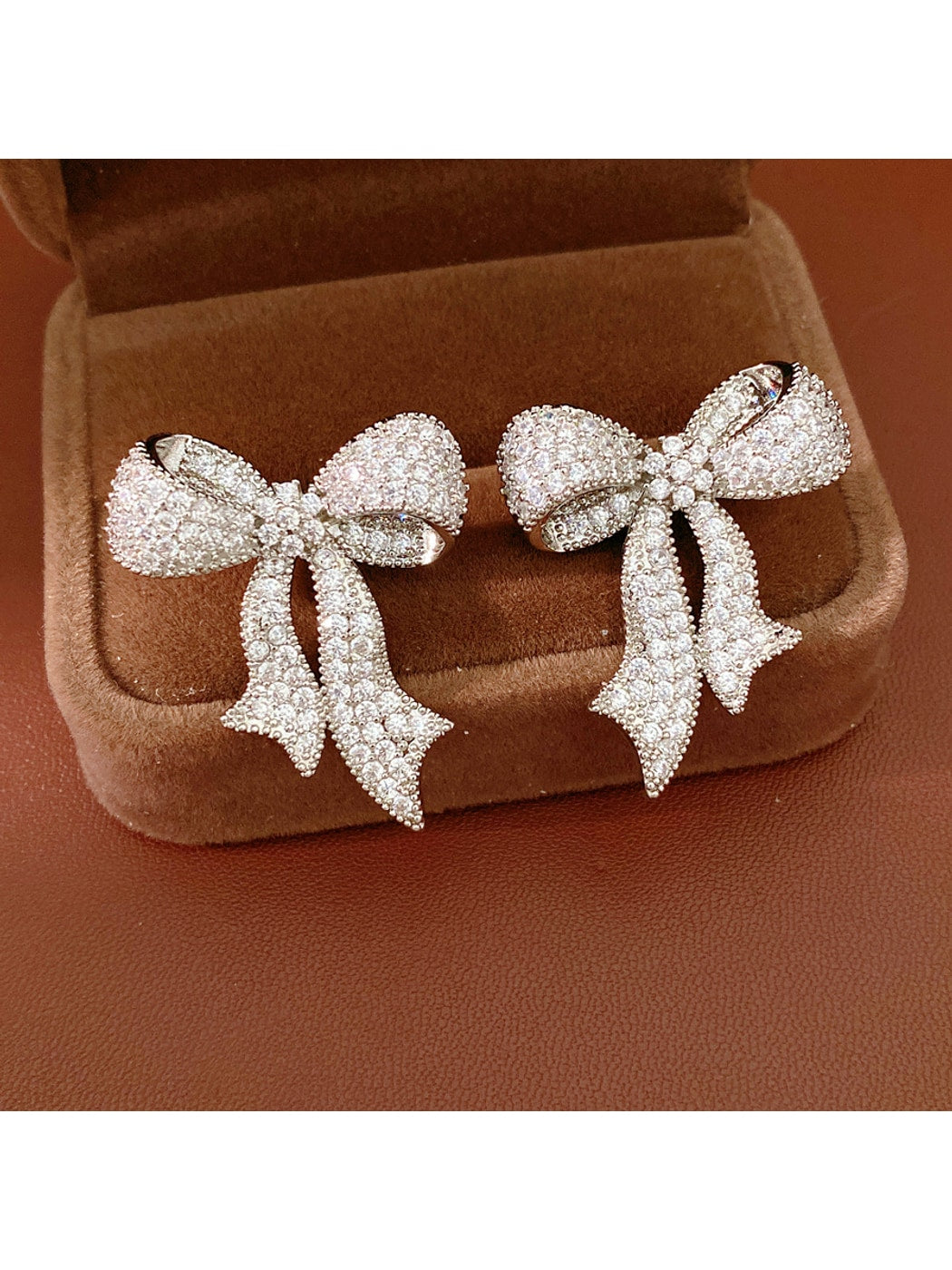 Earedge - Synthetic Zircon Bow Stud Earrings Pair