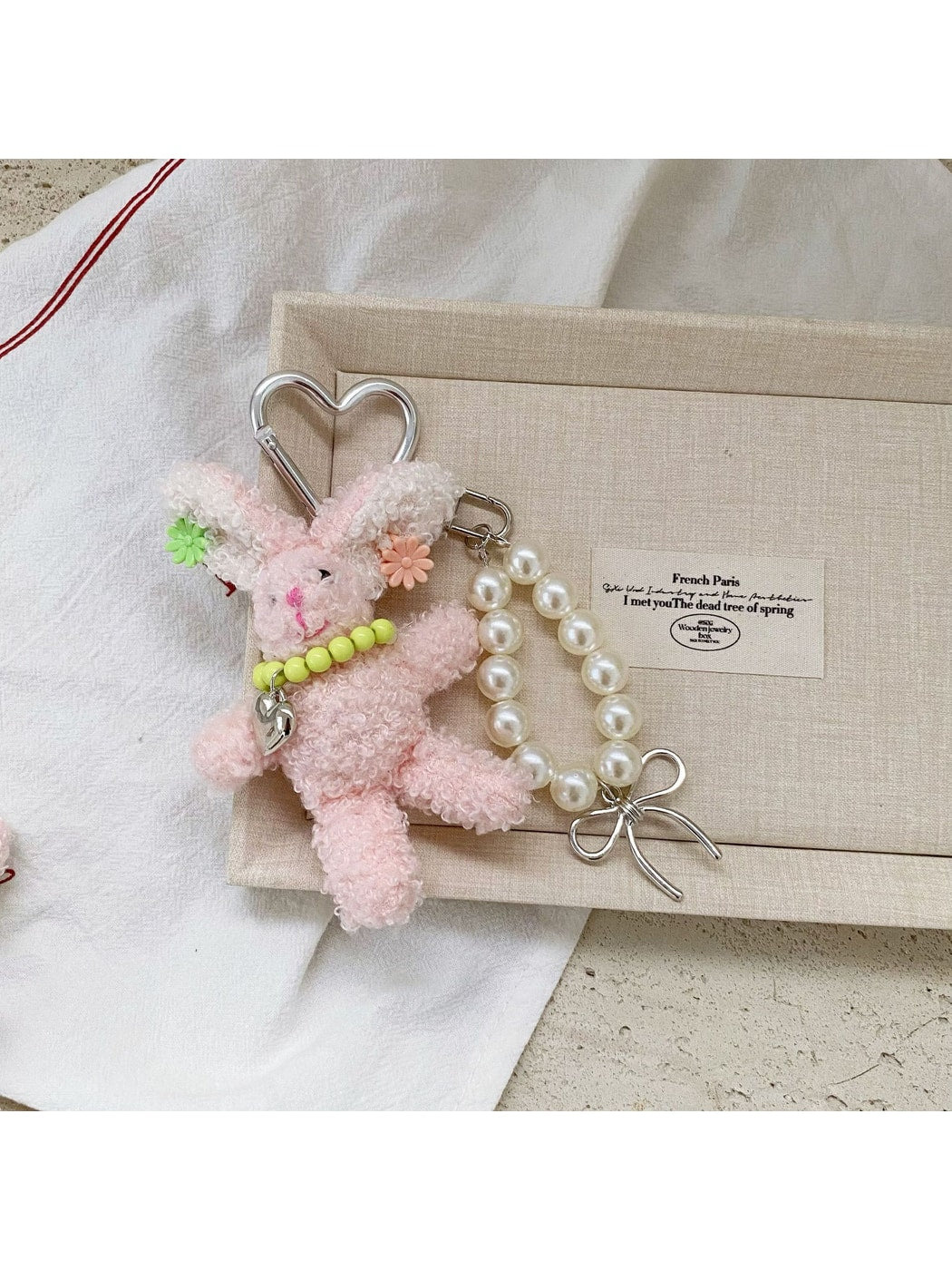 Keypus - Long Ear Rabbit Plush Beaded Chain Bag Charm