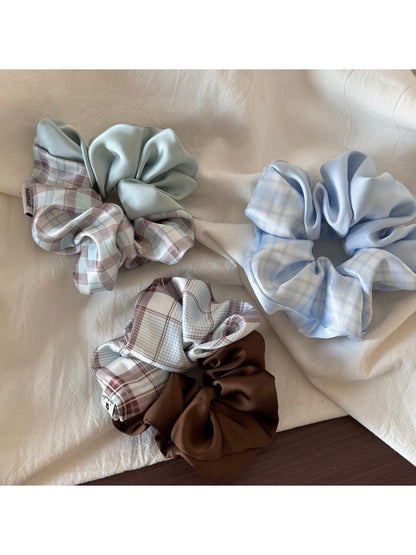 Gifty - Pleated Bow Checked Patchwork Fabric Scrunchie