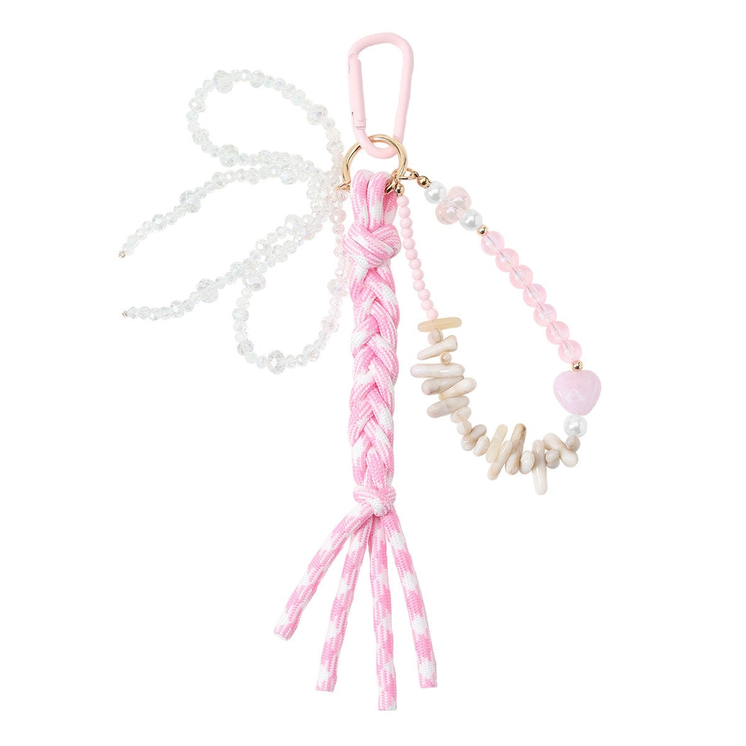 Keypus - Pink Beaded Bow Woven Cord Keychain