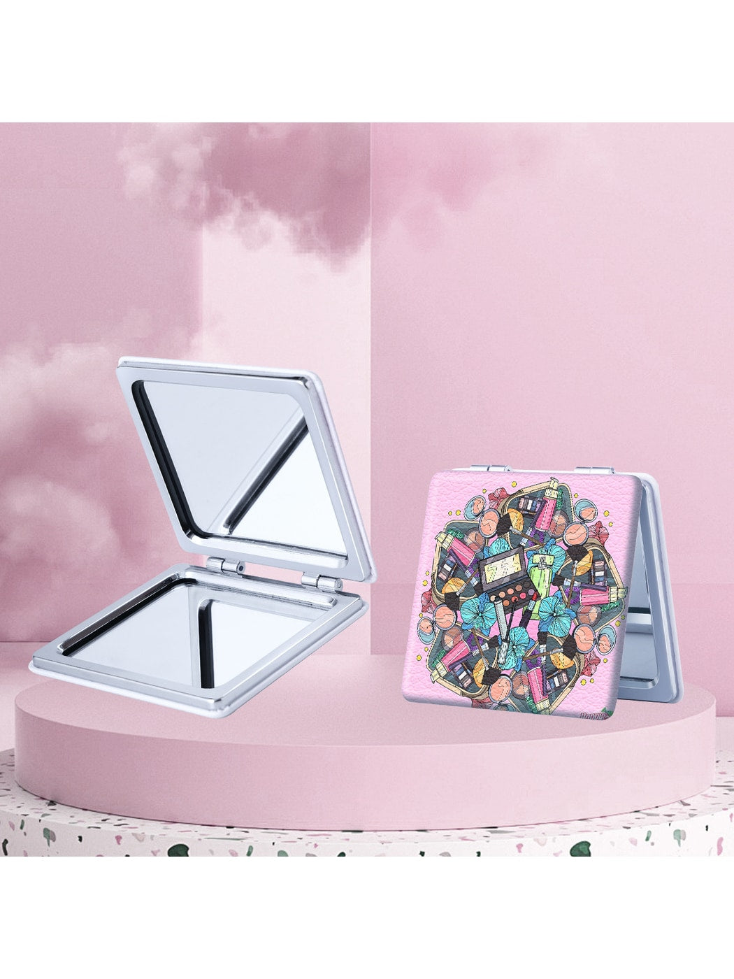 Mirroray - Makeup Theme Cartoon Print Makeup Mirror