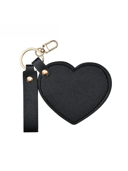 Mirroray - Heart Shaped PU Leather Keychain Compact Mirror