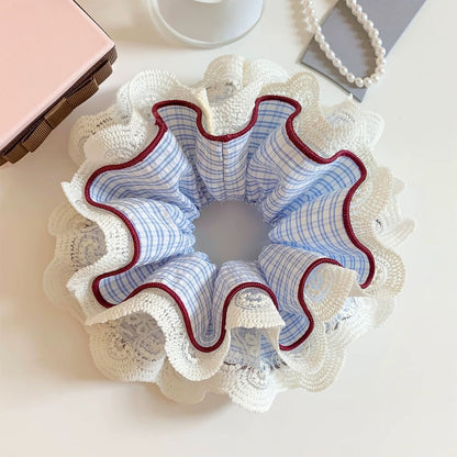 Gifty - Plaid Lace Trim Multi-Layer Scrunchie