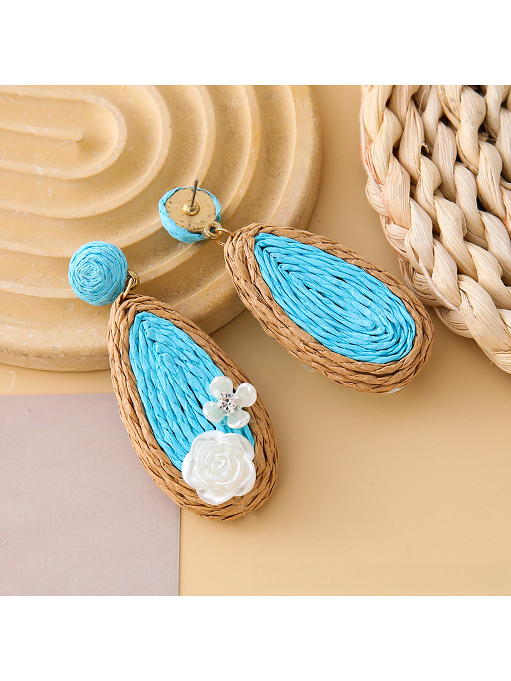 Earedge - Rose Detail Teardrop Dangle Earrings