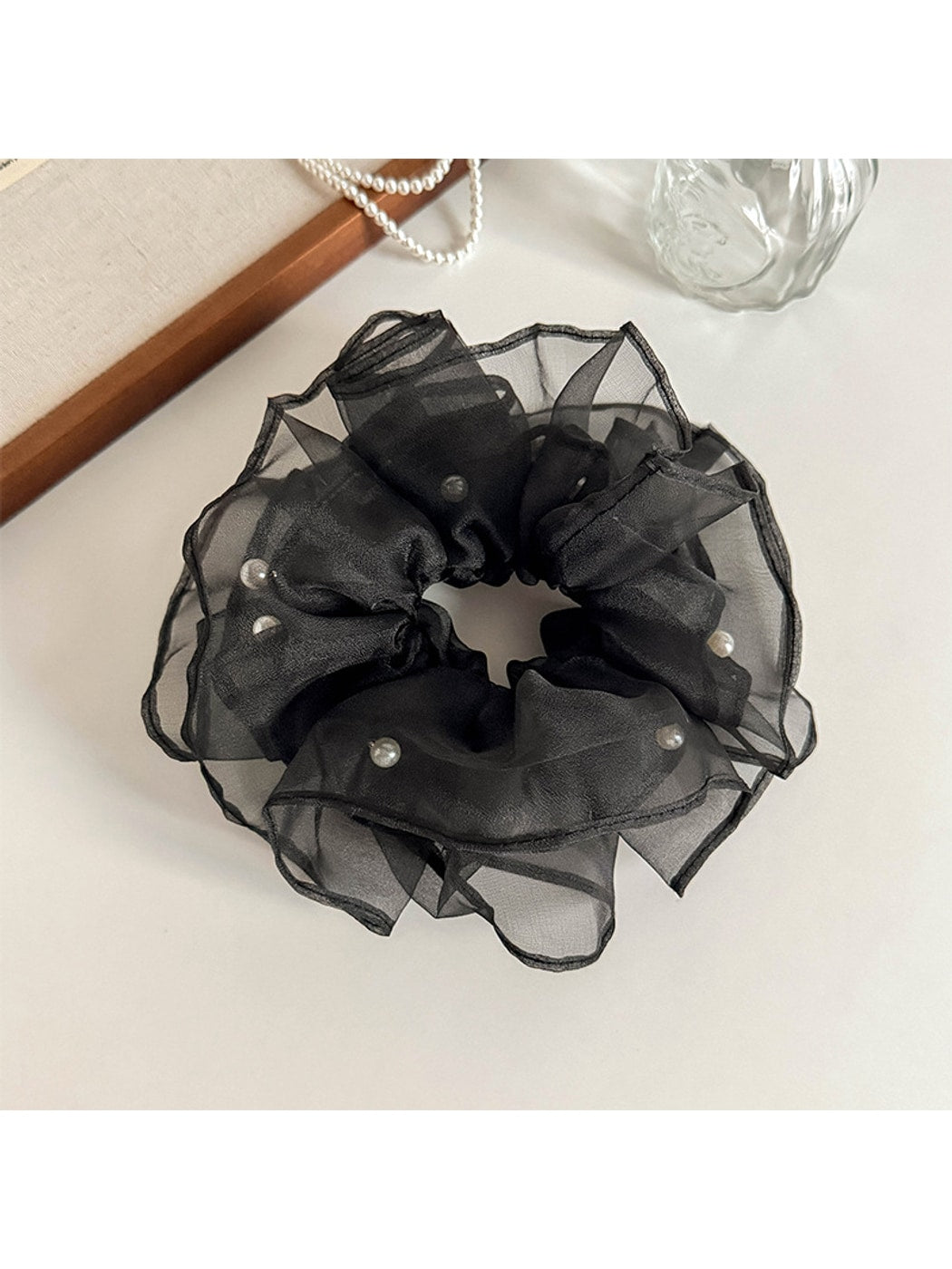 Gifty - Beaded Organza Layered Ruffled Hair Scrunchie